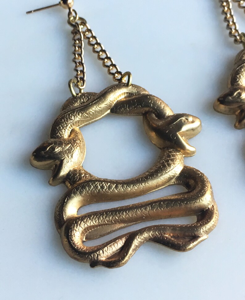 Cleopatra Double Serpent Earrings / Coiled Snake Earrings / Gold Snake Pendant / Chunky Earrings / Animal Jewelry / Bold Jewelry image 5