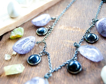 Protector - Purple Agate Necklace with Blue Goldstone / Crystal Gemstone / Healing Stone Necklace