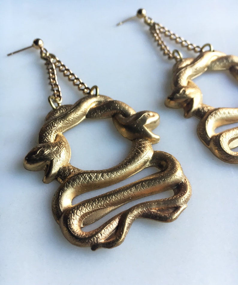 Cleopatra Double Serpent Earrings / Coiled Snake Earrings / Gold Snake Pendant / Chunky Earrings / Animal Jewelry / Bold Jewelry image 1