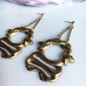 Cleopatra Double Serpent Earrings / Coiled Snake Earrings / Gold Snake Pendant / Chunky Earrings / Animal Jewelry / Bold Jewelry image 3