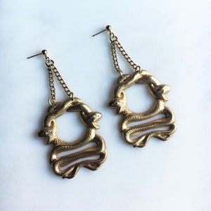 Cleopatra Double Serpent Earrings / Coiled Snake Earrings / Gold Snake Pendant / Chunky Earrings / Animal Jewelry / Bold Jewelry image 4