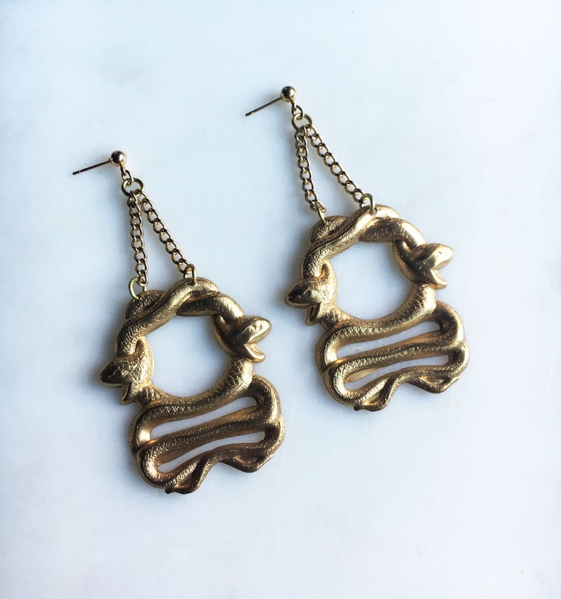 Cleopatra Double Serpent Earrings / Coiled Snake Earrings / Gold Snake Pendant / Chunky Earrings / Animal Jewelry / Bold Jewelry image 4
