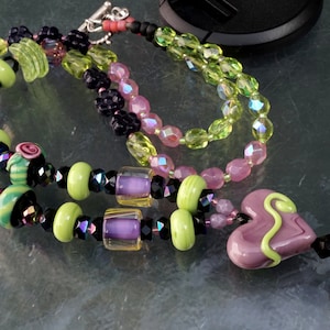 Clearance NECKLACE and BRACELET Artisan Heart. Art Glass Murano Lampwork Beads Fine Beaded Jewelry. Openstudio Openstudiobeads Made in USA.