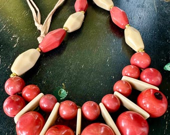 VINTAGE NECKLACE Designer Artisan Handmade Natural Beads beaded Bohemian Ethnic Tagua Nut Acai Seeds Fine Arts Art Jewelry Openstudiobeads