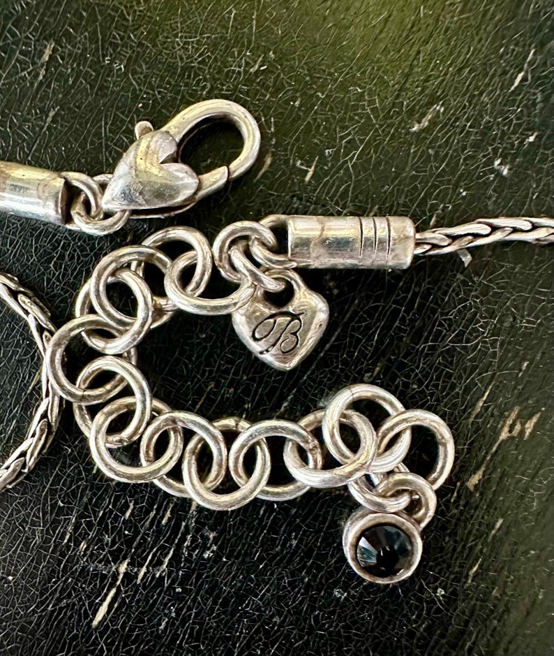 Vintage BRIGHTON Designer NECKLACE Silver tone Flowers Black Crystals Fine Arts Jewelry Collectible Collectable Openstudiobeads Openstudio image 5