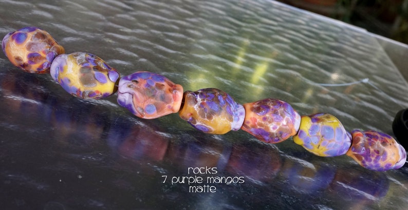 Made in USA ROCKS 7 PURPLE Mangos Matte Nuggets Openstudiobeads Beaded Jewelry Fine Art Openstudio Set 7 Glass Handmade Lampwork beads