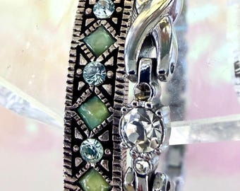 2 Vintage Silver BRACELETS Designer Anne Klein Stamped Rhinestones Eternity Collectible Collectable Fine Art Artist Jewelry Openstudiobeads.