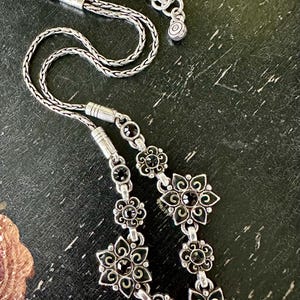 Vintage BRIGHTON Designer NECKLACE Silver tone Flowers Black Crystals Fine Arts Jewelry Collectible Collectable Openstudiobeads Openstudio image 3