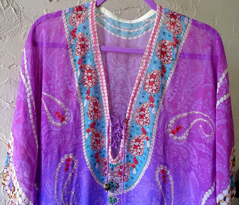 Indian Purple Silky Embroidery Tunic. New, Never Worn. Long. Cover Up ...