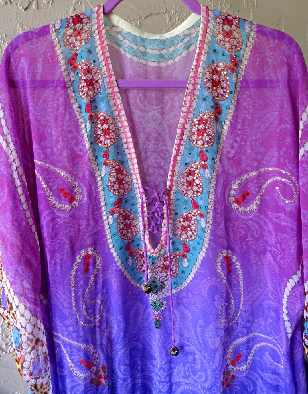 Indian Purple Silky Embroidery Tunic. New, Never Worn. Long. Cover Up ...