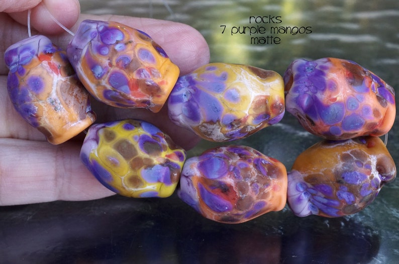 Made in USA ROCKS 7 PURPLE Mangos Matte Nuggets Openstudiobeads Beaded Jewelry Fine Art Openstudio Set 7 Glass Handmade Lampwork beads
