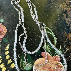 Vintage BRIGHTON Designer Long NECKLACE Silver tone Chains Beads Crystals 3 Strands Fine Art Jewelry Collectable Openstudiobeads Openstudio image 2