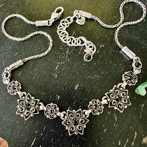 Vintage BRIGHTON Designer NECKLACE Silver tone Flowers Black Crystals Fine Arts Jewelry Collectible Collectable Openstudiobeads Openstudio image 2