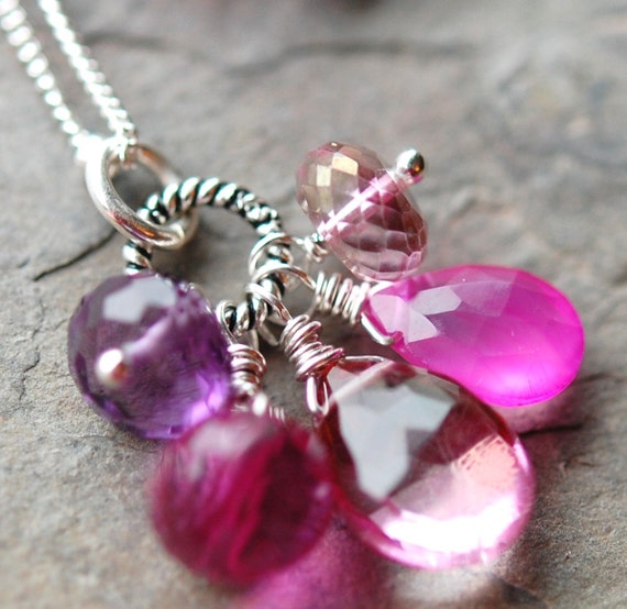 Pink Magenta Purple Gemstone Necklace Briolettes Sterling | Etsy
