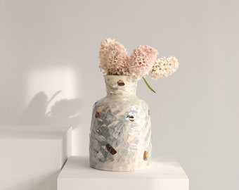 Handmade Patterned Ceramic Vase (Blue-Pink)