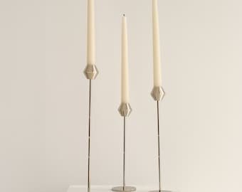 Antique Brass Candlestick Holder: Gold & Silver Taper Candle Set