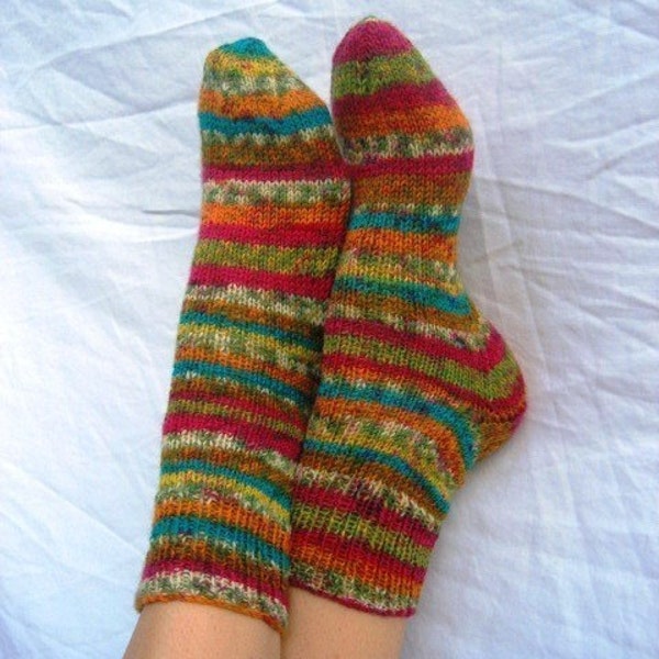 Hand-knit  Socks, size 8-10 Razzle-Dazzle  Cutest Colors