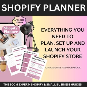 Shopify Planner, Libro de trabajo digital para pequeñas empresas de comercio electrónico, Cómo configurar la guía de Shopify, Cómo comenzar a vender en línea, Lista de verificación de Shopify