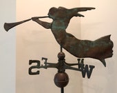 Antique Folk Art Angel Gabriel Blowing Horn Swell Bodied Copper Weathervane 19th Century