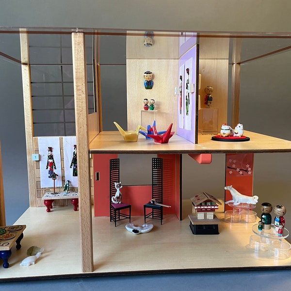 Japanese Art Gallery Miniature Dollhouse Origami Geisha Crane Artwork Sculpture Furniture REAC Designer Chairs