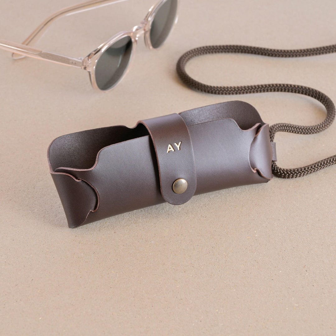 Personalized Leather Eyeglass Holder With Cord: Dark Brown Sunglasses ...
