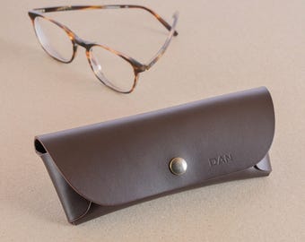 Handmade Brown Leather Glasses Case: Personalized Italian Leather, Nose Bridge
