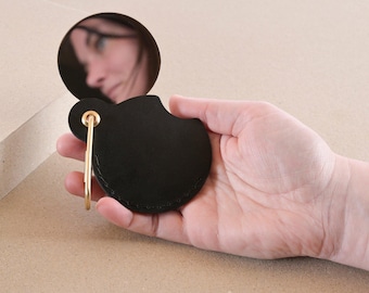 Monogram Leather Pocket Mirror: Personalized Italian Leather, Handmade