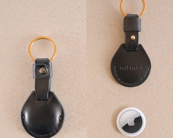 Personalized Leather AirTag Holder: Italian Leather Keychain, Handmade, Custom Monogram
