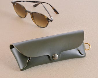 Green Italian Leather Glasses Case with Lanyard: Handmade Personalized Eyeglass Holder