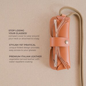 Leather Hanging Glasses Case with Cord in Cognac: Handmade, Personalized Monogram image 7