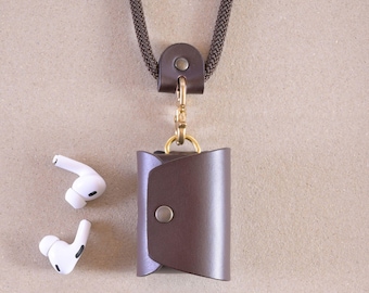 Case with Lanyard for Apple AirPods: Handmade Italian Leather with Monogram