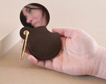 Monogrammed Green Leather Compact Mirror: Italian Leather, Handmade in Netherlands