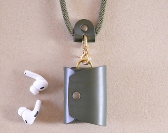 Leather Case with Lanyard for Apple AirPods: Handmade Personalized Monogram Cover