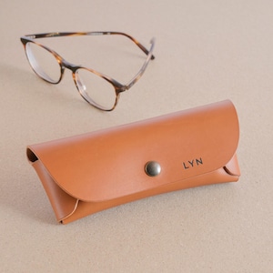 Handcrafted Cognac Leather Glasses Case: Semi-Hard Italian Leather Protection