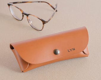 Handcrafted Cognac Leather Glasses Case: Semi-Hard Italian Leather Protection
