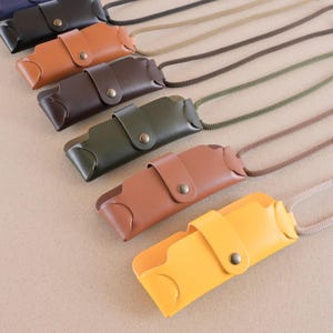 Leather Hanging Glasses Case with Cord in Cognac: Handmade, Personalized Monogram image 9