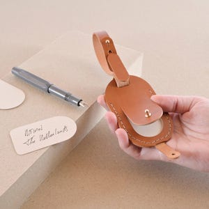 Leather Luggage Tag handmade from premium Italian cognac leather, personalized with monogram, ideal from bags and suitcases, travel gift