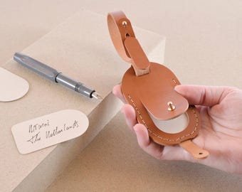 Handmade Italian Leather Luggage Tag, Personalized Monogram Travel Gift