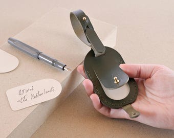 Monogrammed Leather Luggage Tag: Handmade Italian Vegetable-Tanned Leather