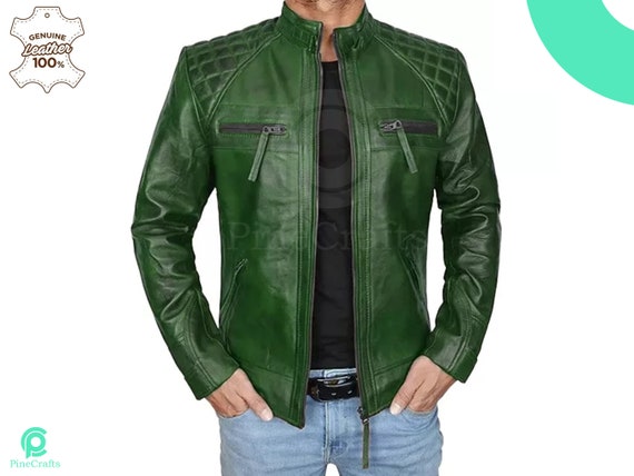 Men s Gatsby Green Leather Jacket Vintage Cafe Racer Biker Jacket Premium Custom Fit High quality Retro Motorcycle Jacket Etsy