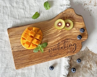 Personalized Rustic Olive Wood Cutting Board Charcuterie Set Custom Live Edge Cheeseboard | Housewarming, Wedding, 5th Anniversary Gifts