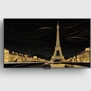 Image pour téléviseur avec cadre Samsung, Tour Eiffel, Paris, minimaliste, dessin au trait, bicolore, or et noir, Art mural avec cadre pour télévision, déco maison, nuit, 1 image 10