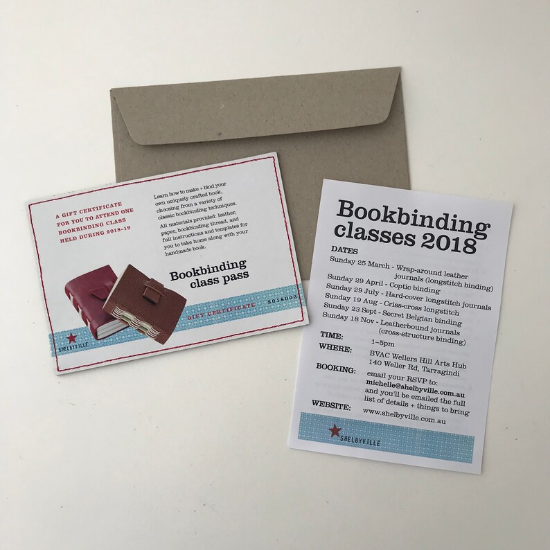 Bookbinding 'class pass' gift certificate any 2020/21 Etsy