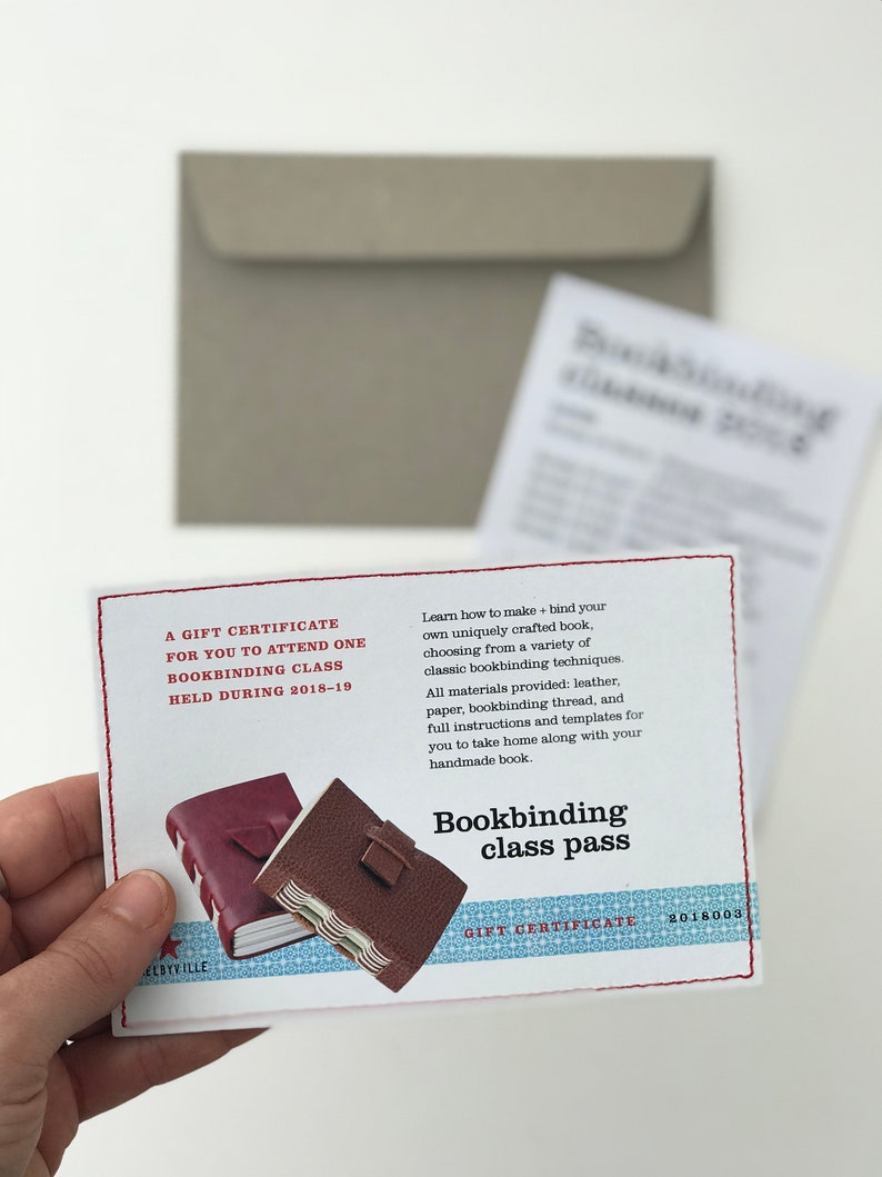 Bookbinding 'class pass' gift certificate any 2020/21 Etsy