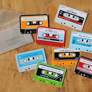 Set van 8 MINI cassette tape stickers, met gemengde tape etiketten