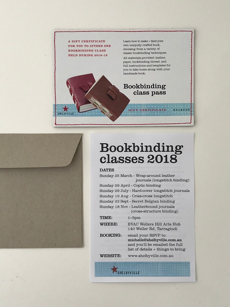 Bookbinding 'class pass' gift certificate any 2020/21 Etsy