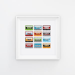 Mixtape retro - Cassette tape grid, art print (available in 9 sizes)