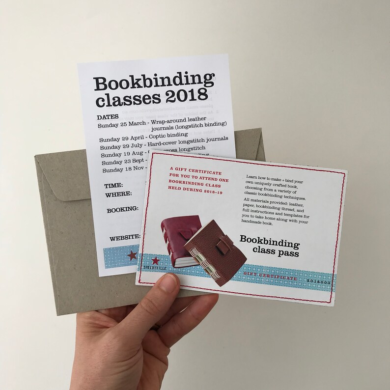 Bookbinding 'class pass' gift certificate any 2020/21 Etsy
