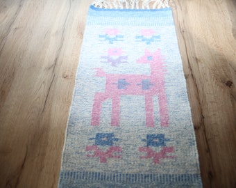 Swedish Wall Hanging Wool Rug, Gift For Birthday, 77cmx27cm, Unique/charming, Wall décor, Scandicraft, Folk art, Handwoven, Unique Find