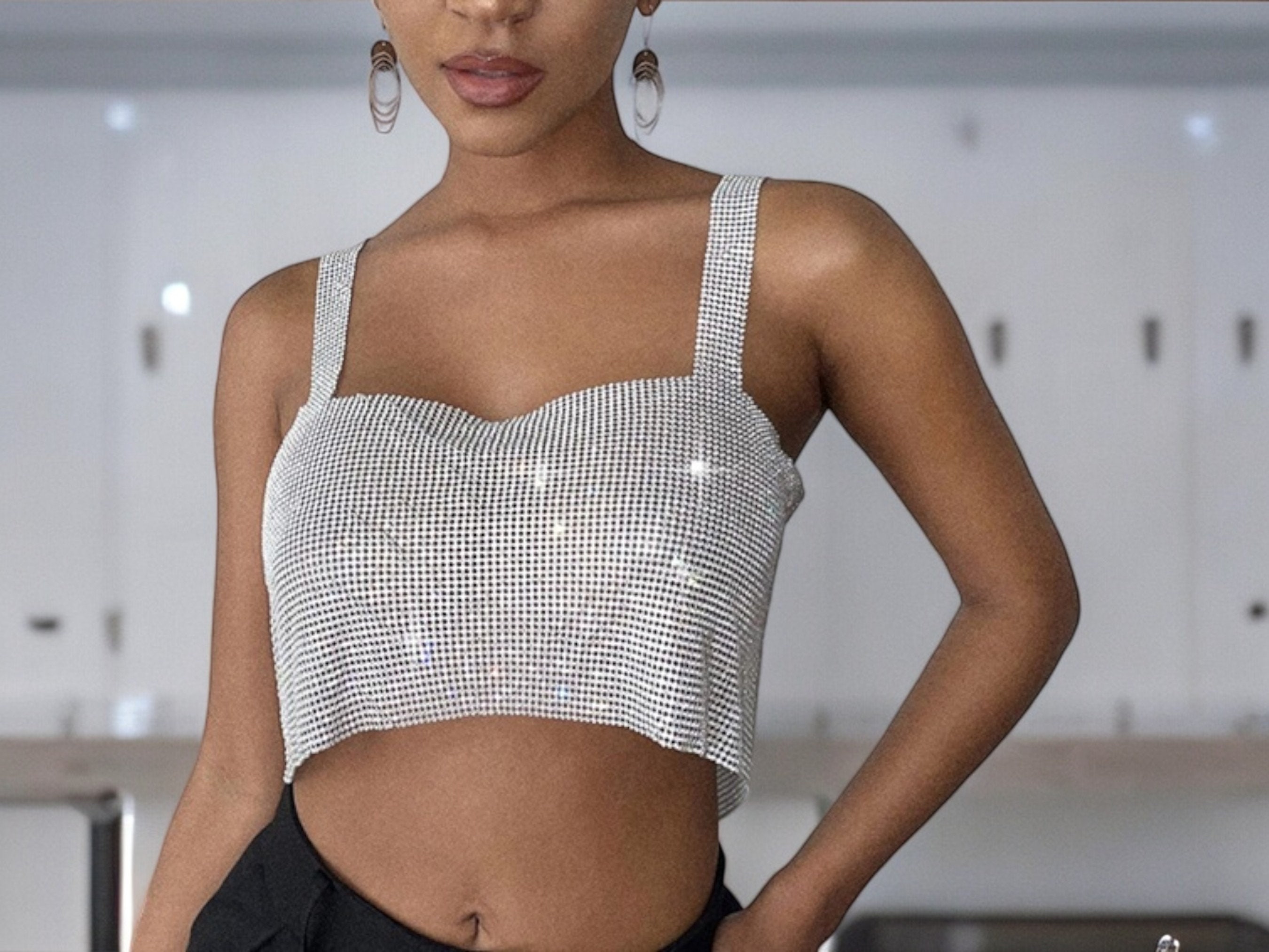 white sparkly crop top